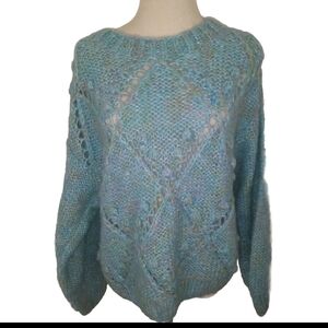 Grazia Hand Knit Made In Italy Blue Open Knit Sweater cottagecore Small